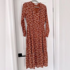 Like New Women’s LOFT Pleated Floral Maxi Dress - Rust Orange